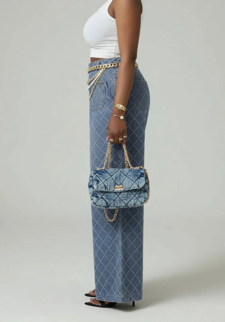 Jacquard Straight Wide-Leg Denim Jeans