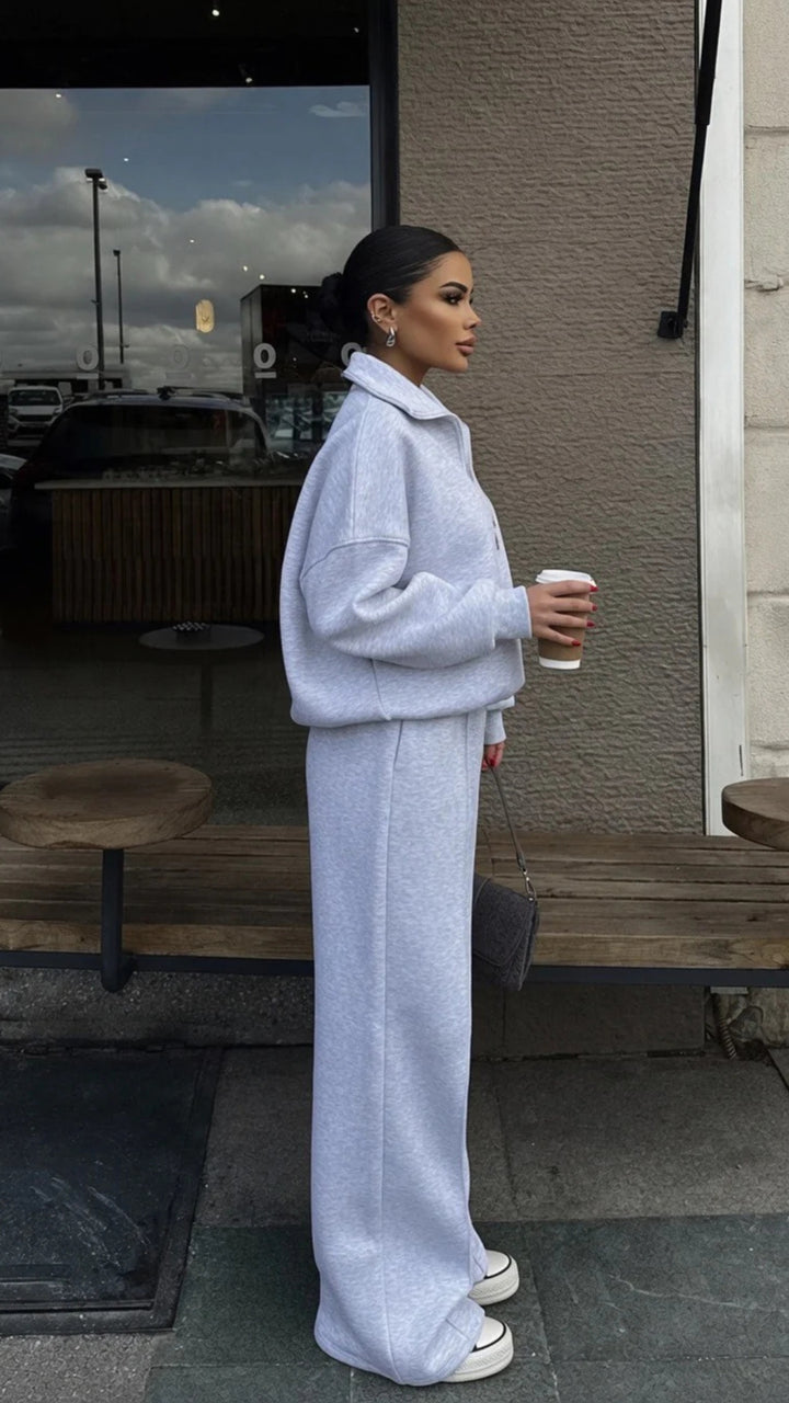 Half-Zip Sweatshirt &amp; Wide-Leg Trouser Set