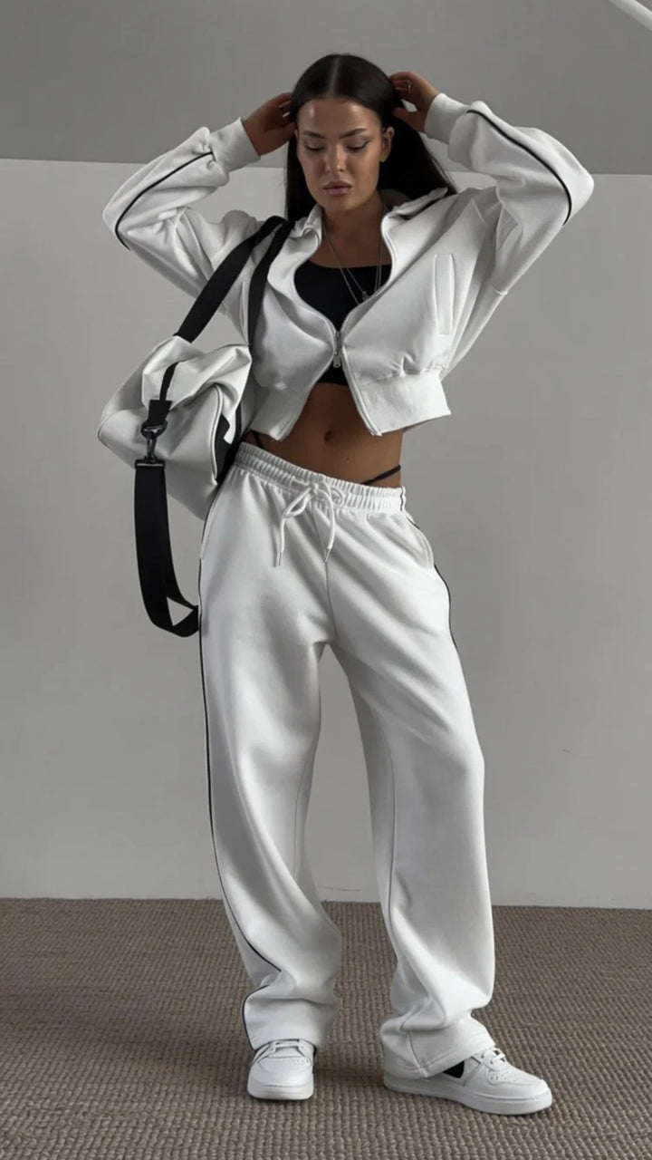 Zip-Up Jacket &amp; Wide-Leg Trouser Set