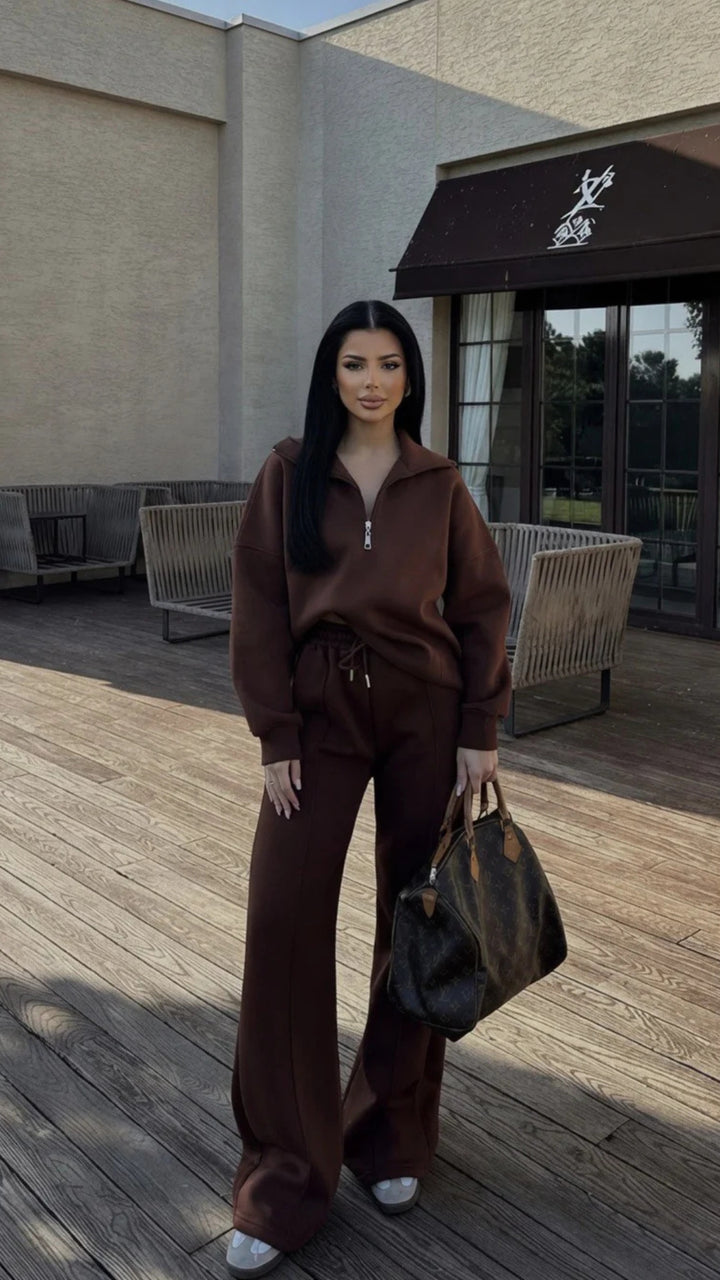 Half-Zip Sweatshirt &amp; Wide-Leg Trouser Set