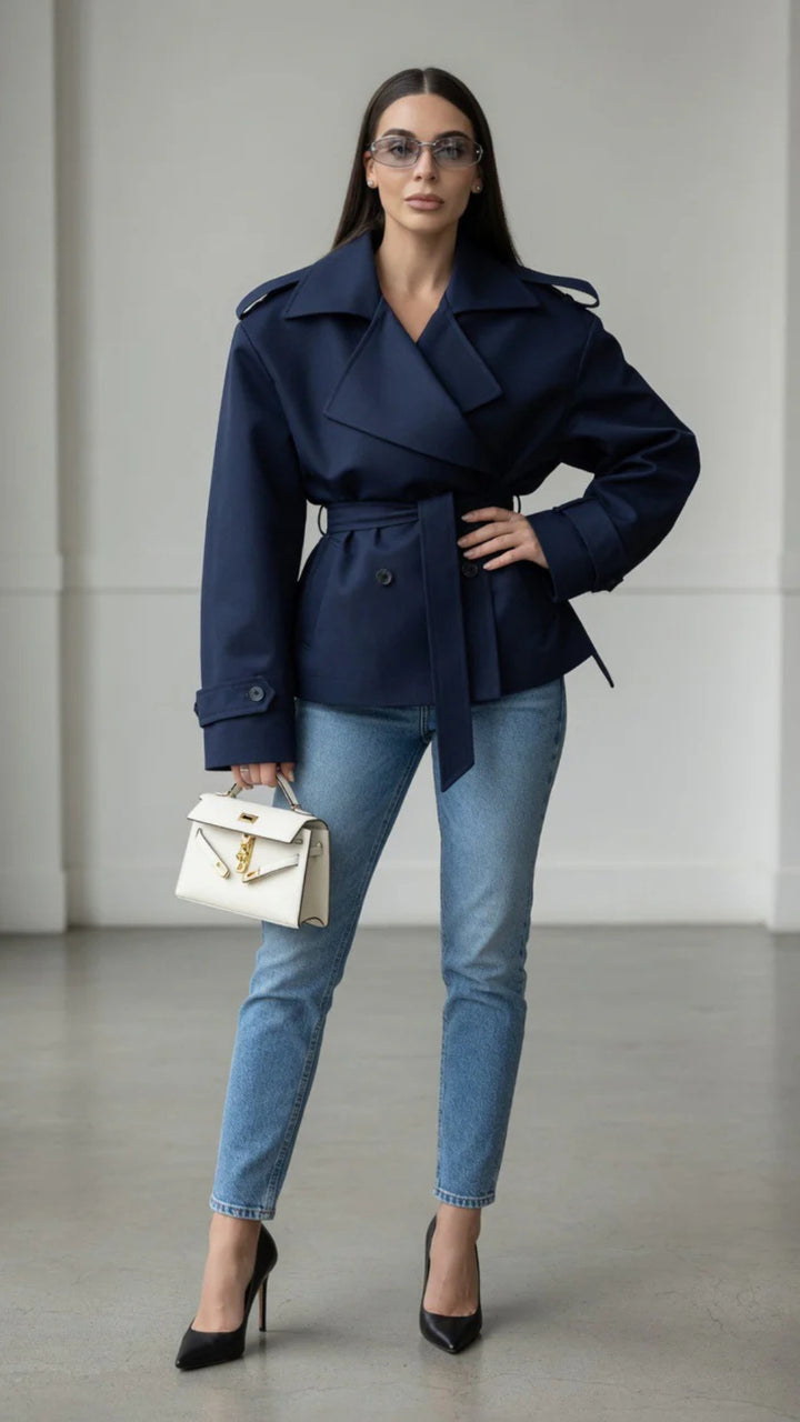 Cropped Lace-Up Detail Trench-Coat