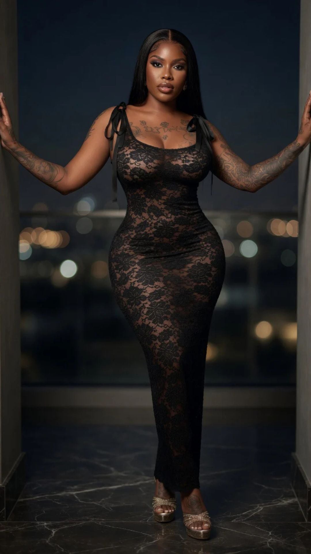 Floral Lace Bodycon Maxi Dress