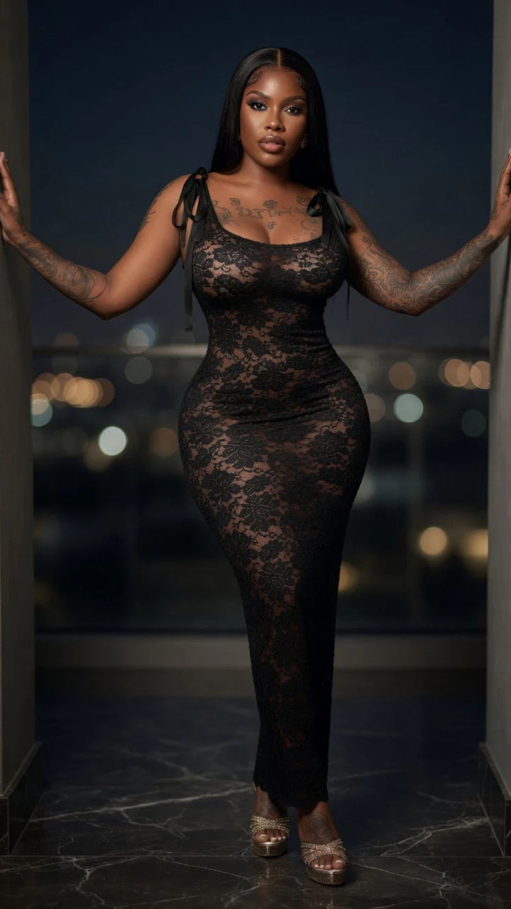 Floral Lace Bodycon Maxi Dress