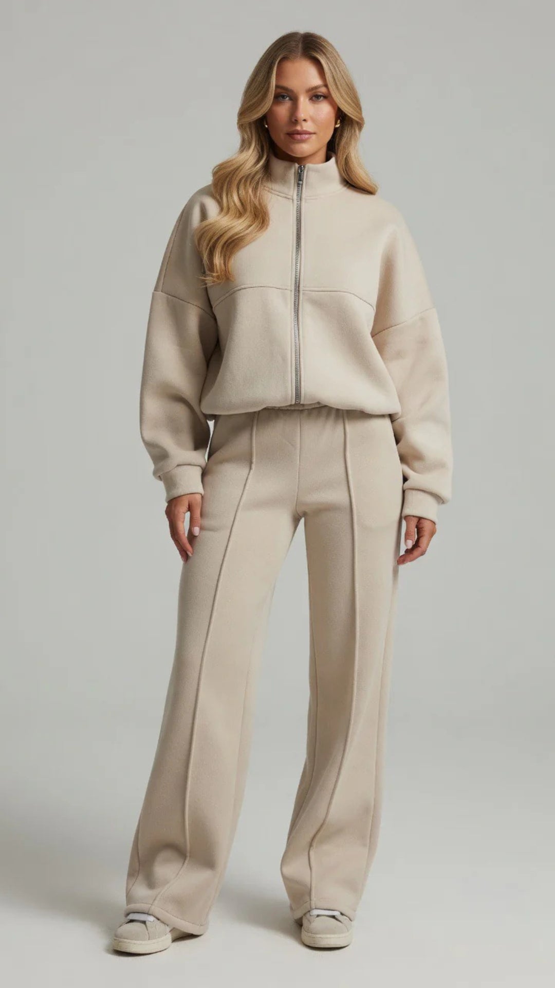 Zip-Up Sweatshirt &amp; Wide-Leg Trouser Set