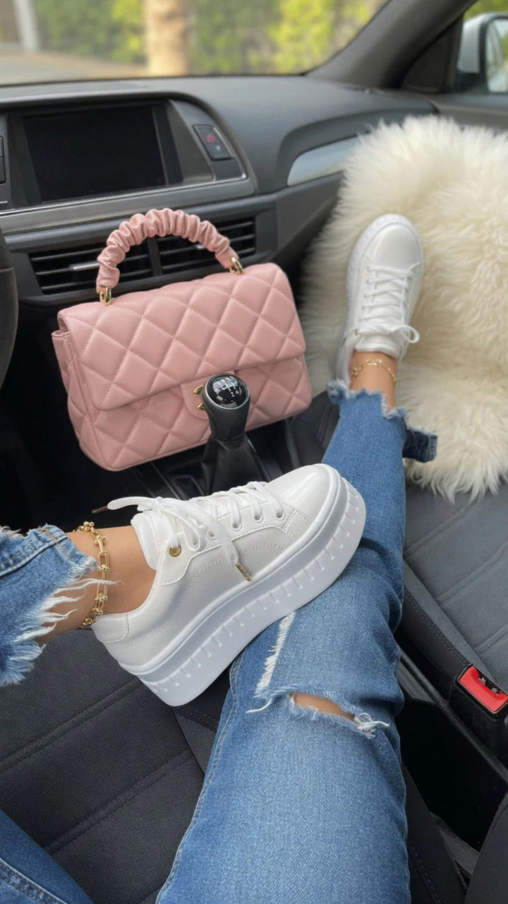 Faux Leather Lace-Up Chunky Platform Sole Trainers