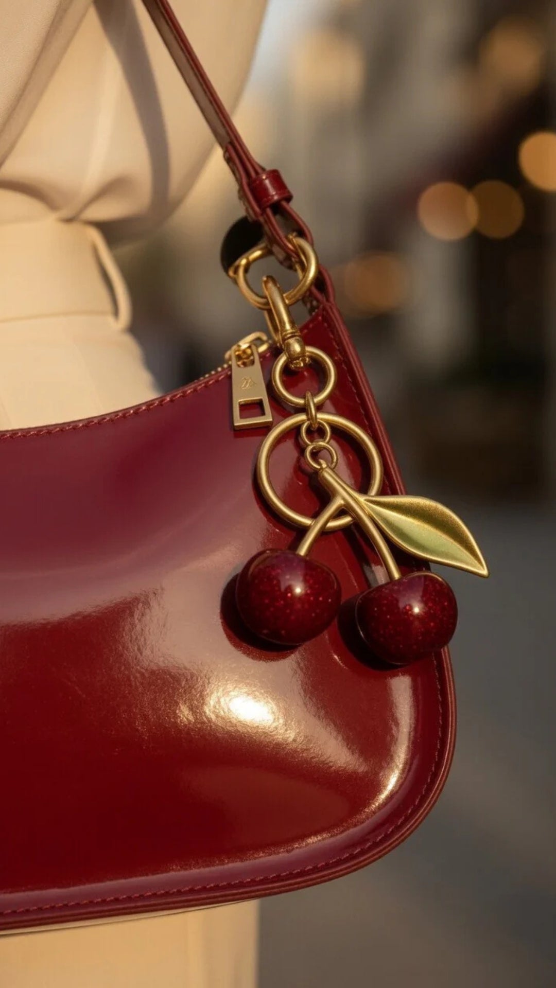 PU Leather Cherry Pendant Shoulder Bag