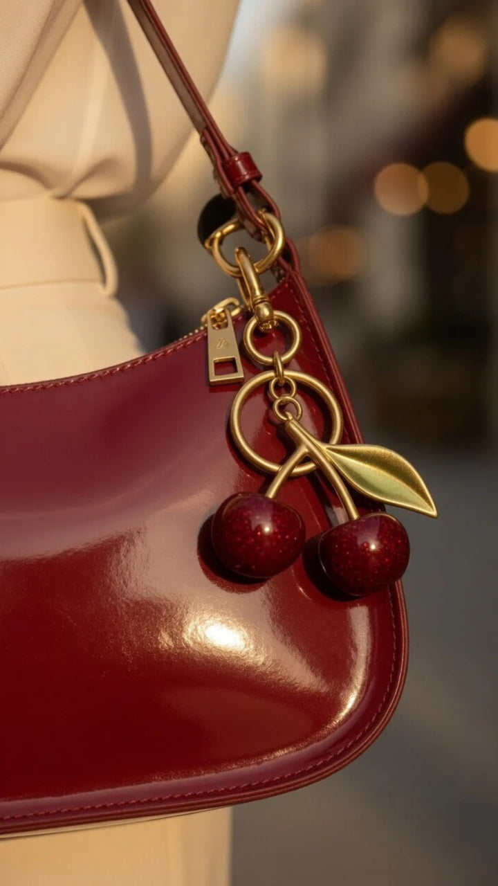 PU Leather Cherry Pendant Shoulder Bag