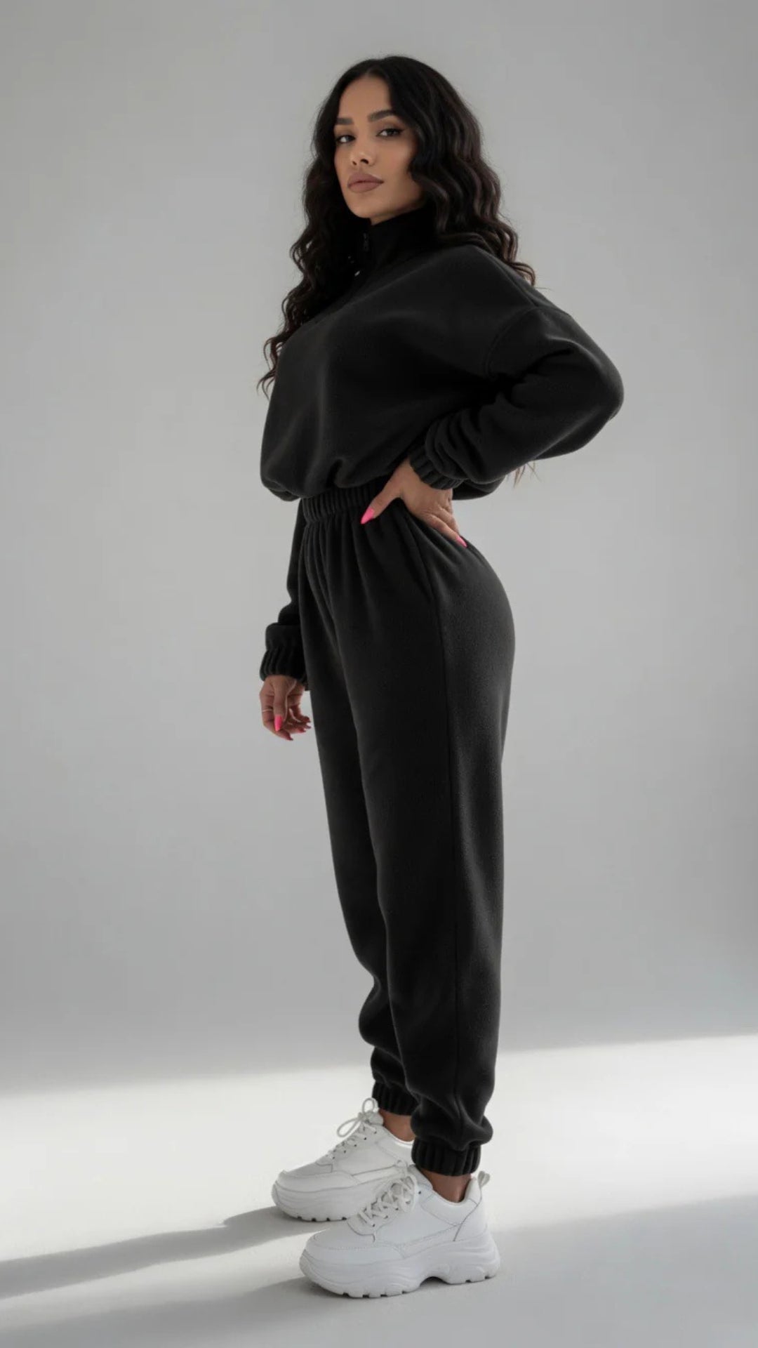 Half-Zip Detail Oversized Fleece Top &amp; Jogger Set