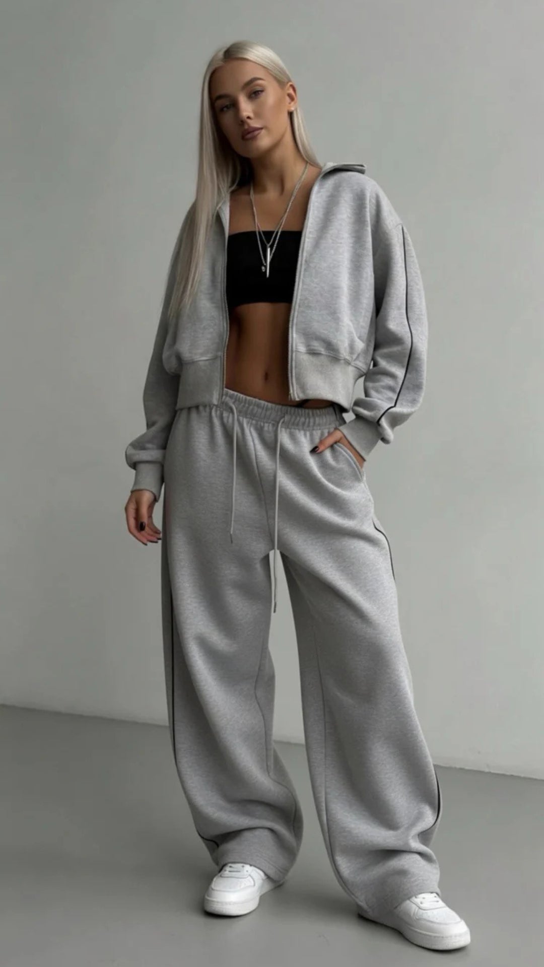 Zip-Up Jacket &amp; Wide-Leg Trouser Set