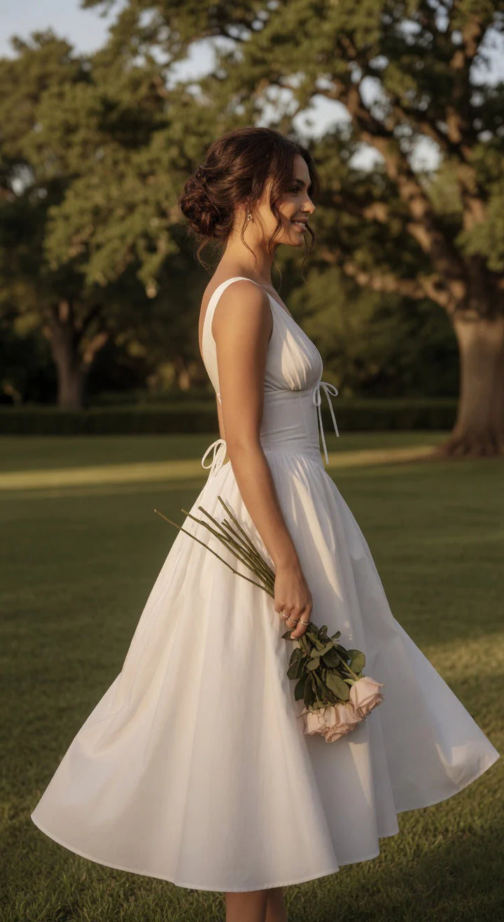 Deep V-Neck Corset Midi Dress