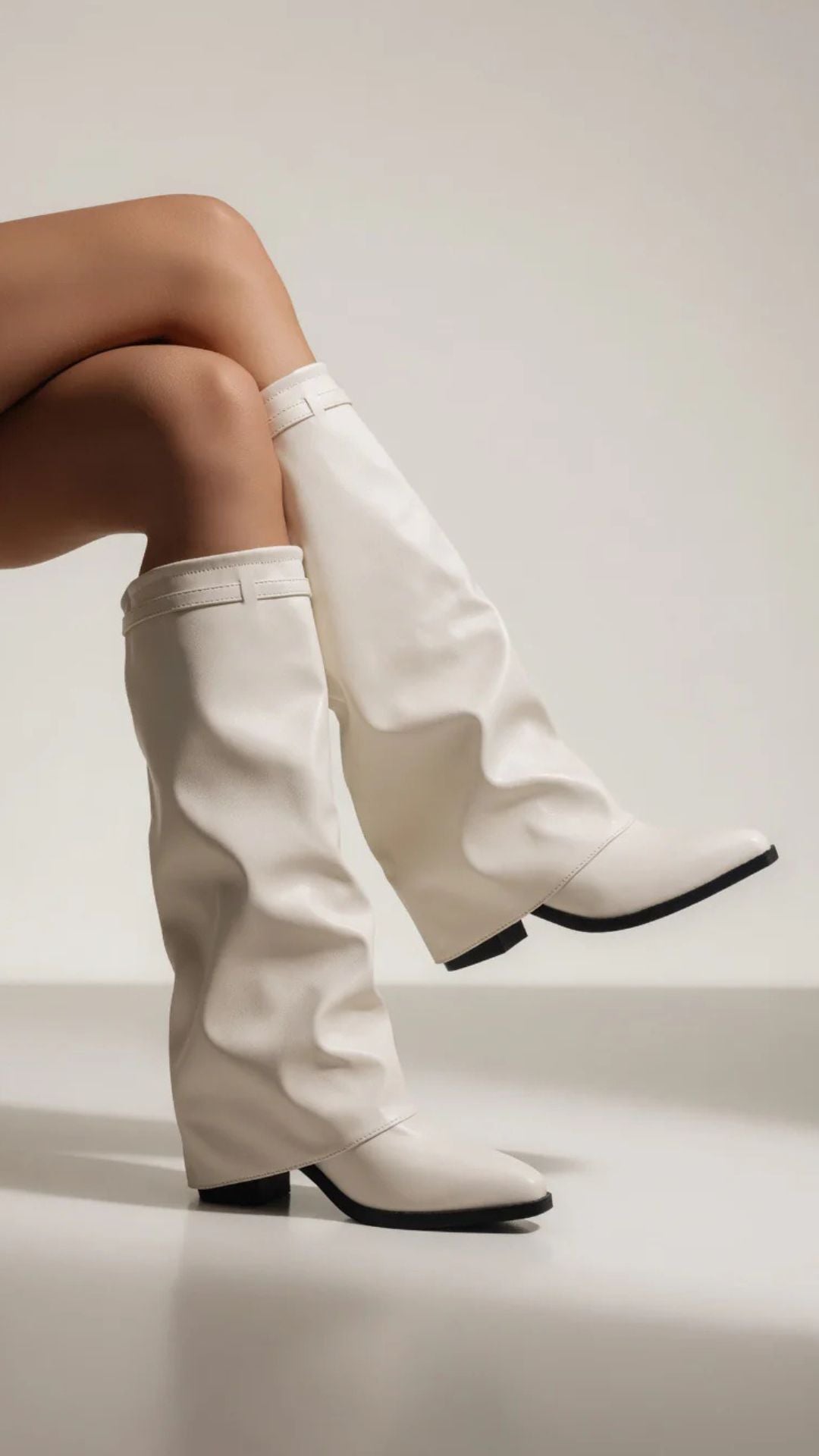 PU Leather Knee High Fold Over Boots