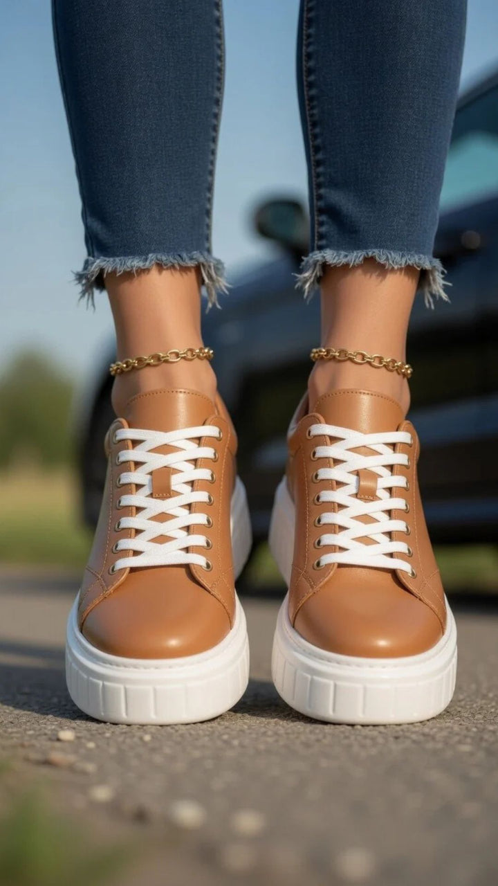 Faux Leather Lace-Up Chunky Platform Sole Trainers