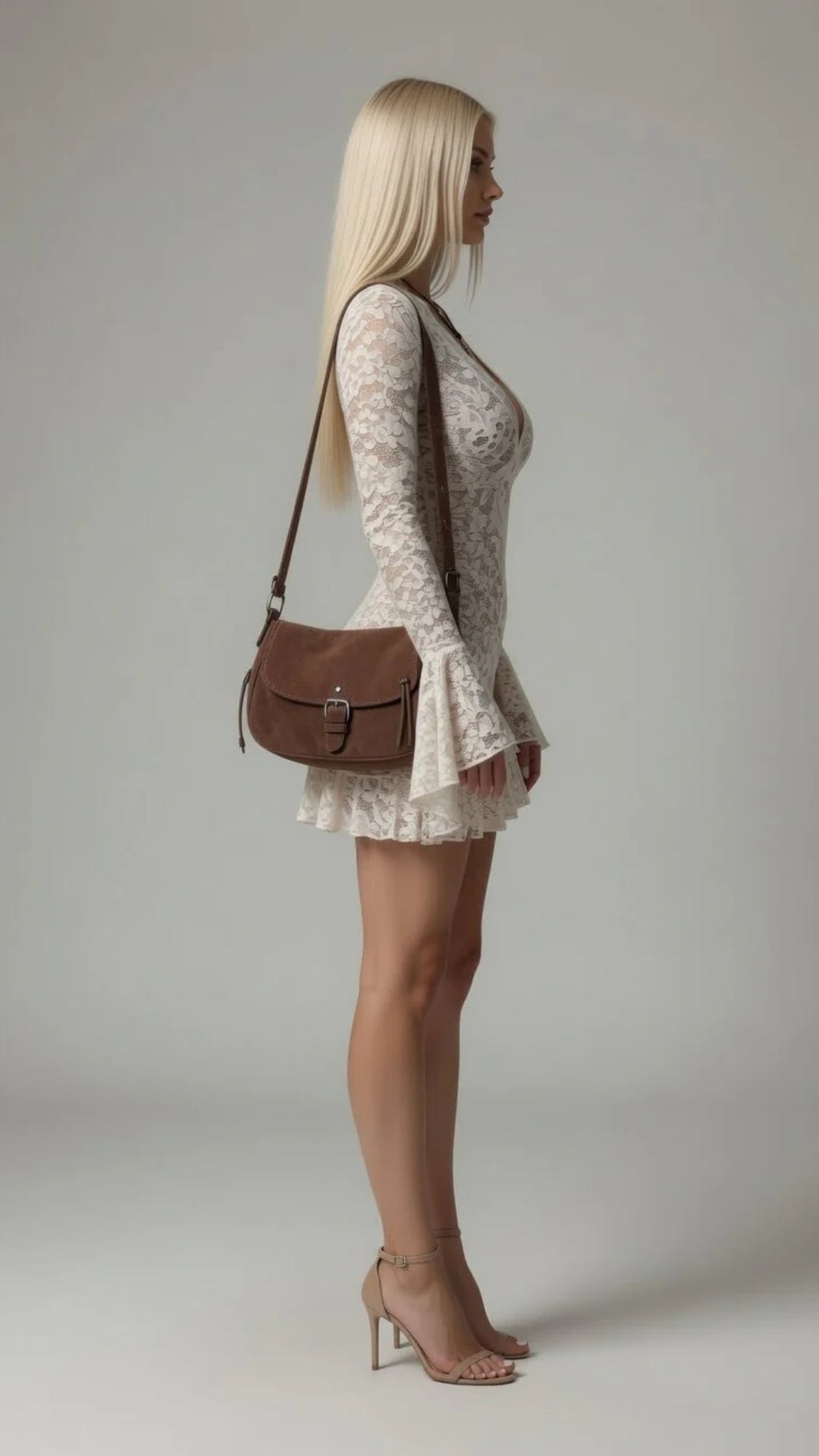 Floral Lace V-Neck Long Sleeve Mini Dress