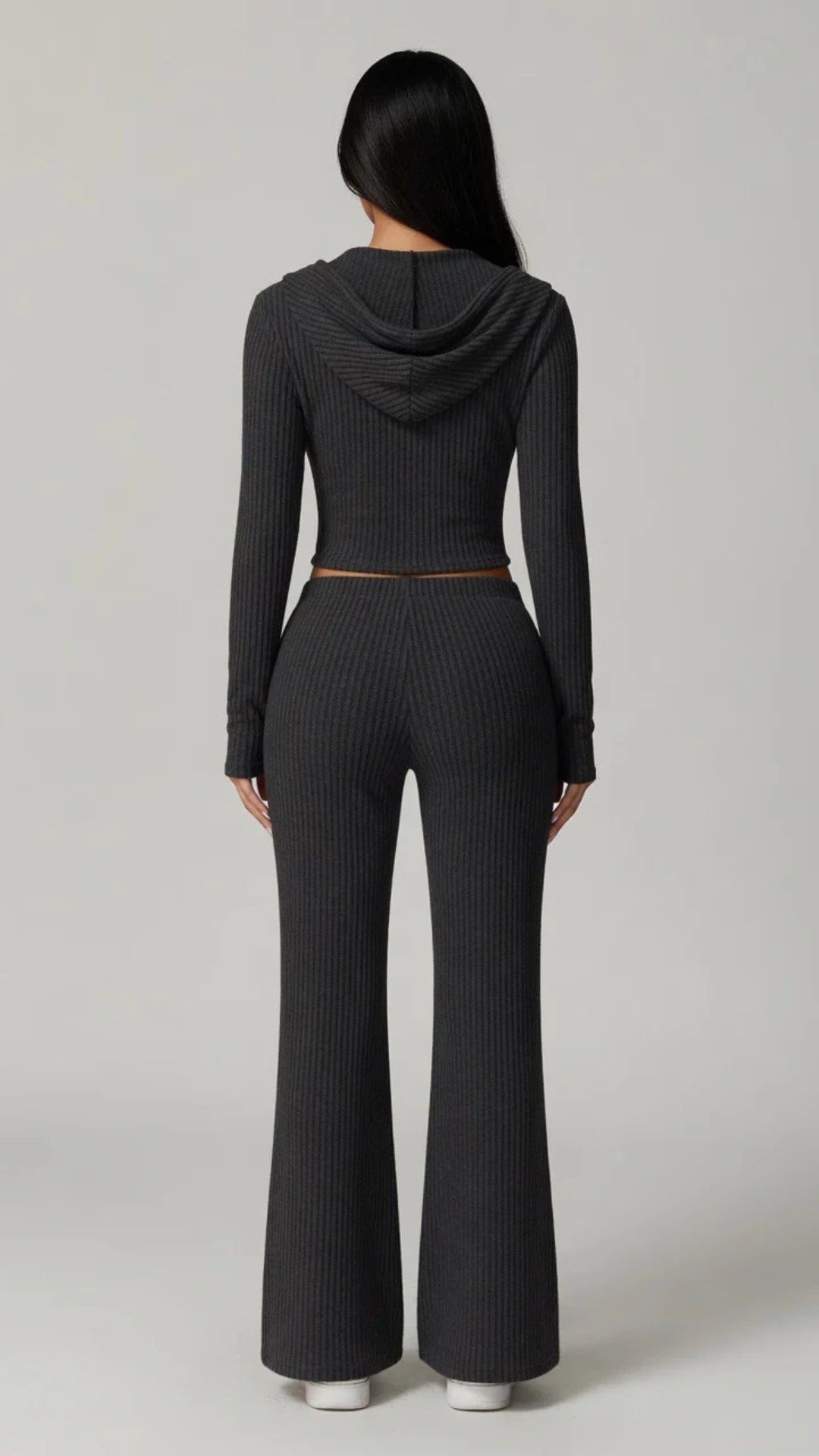 Ribbed Knit Hoodie &amp; Flare Trouser Set