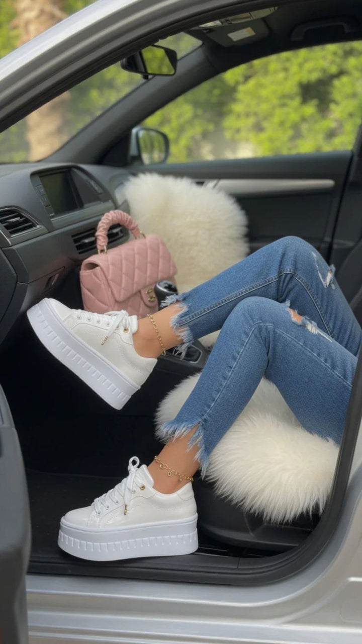 Faux Leather Lace-Up Chunky Platform Sole Trainers