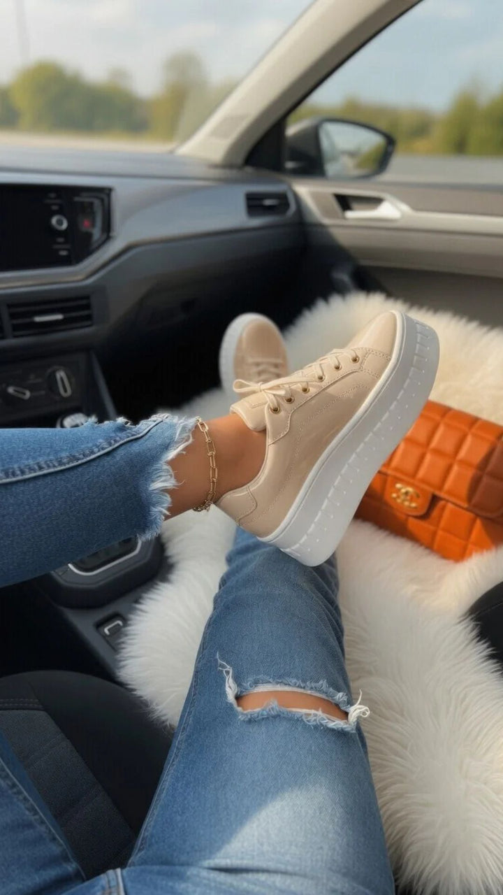 Faux Leather Lace-Up Chunky Platform Sole Trainers