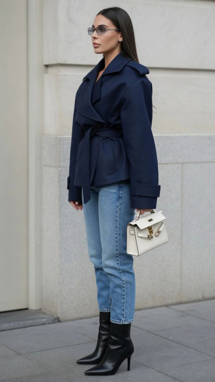 Cropped Lace-Up Detail Trench-Coat