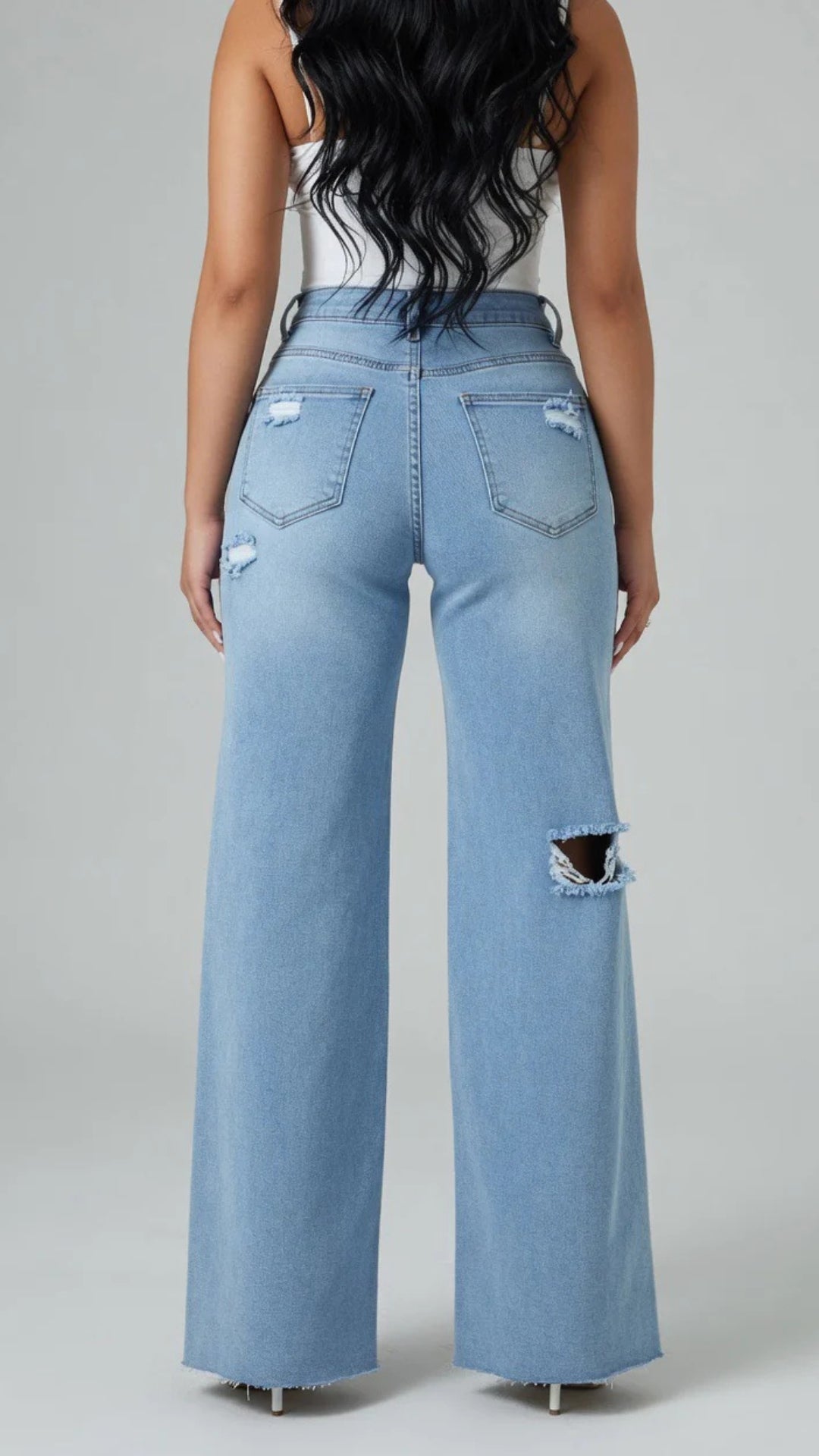 Basic Ripped Detail Straight Leg Jeans