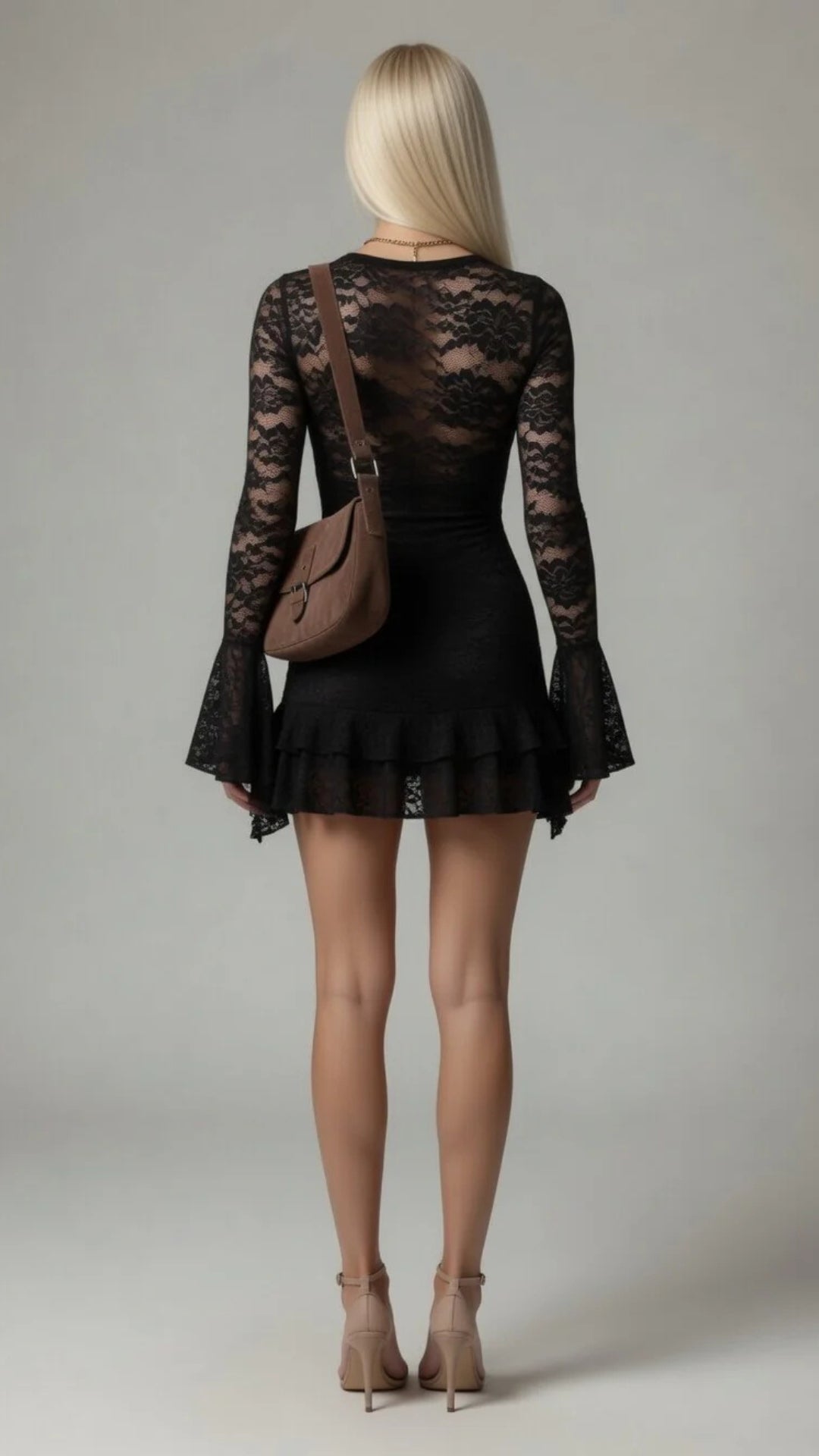 Floral Lace V-Neck Long Sleeve Mini Dress
