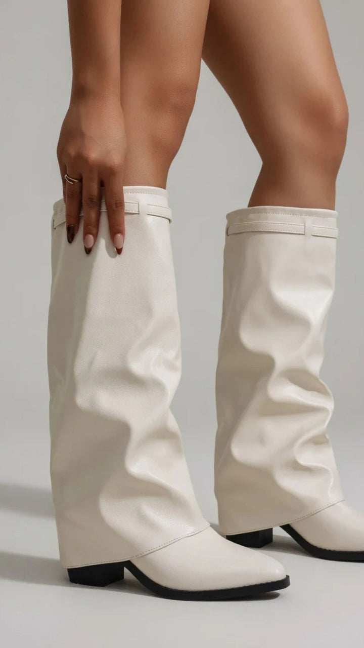 PU Leather Knee High Fold Over Boots