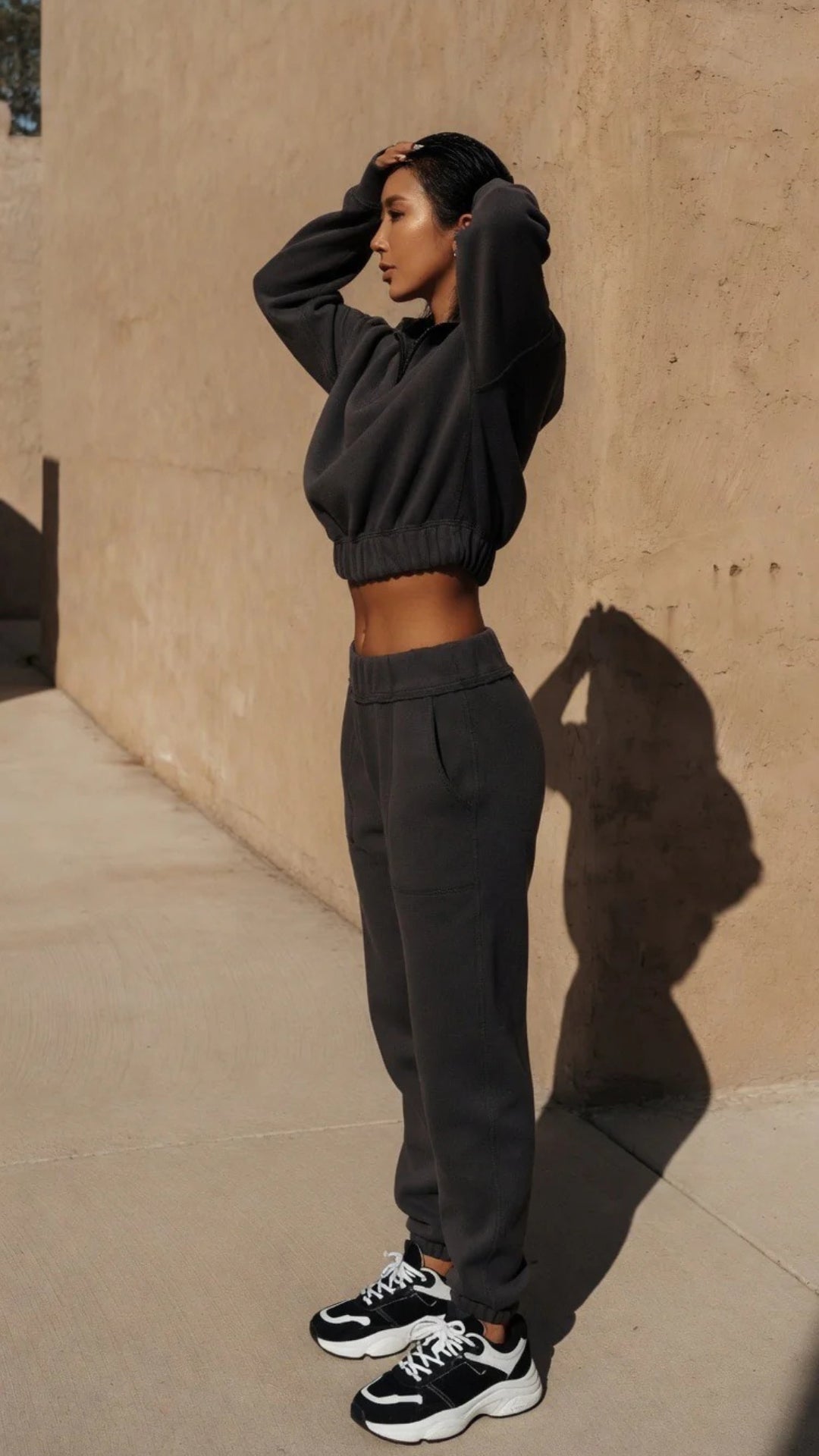 Half Zip Cropped Sweatshirt &amp; Oversized Jogger Set