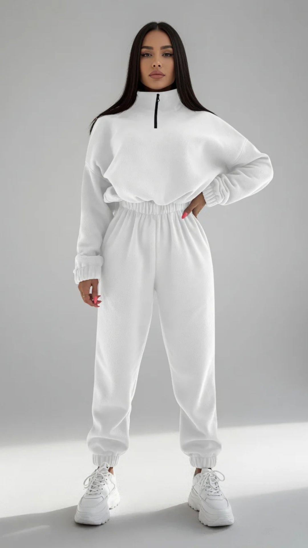 Half-Zip Detail Oversized Fleece Top &amp; Jogger Set