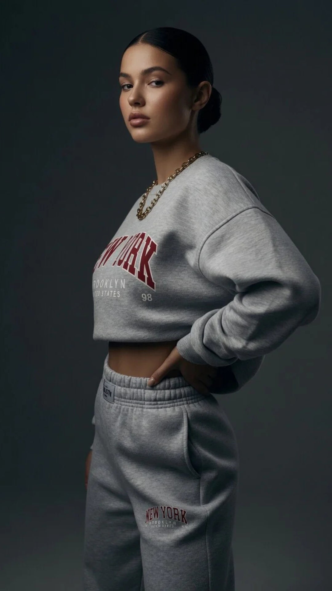 Oversized “New York” Print Sweatshirt and Wide-Leg Trouser Set