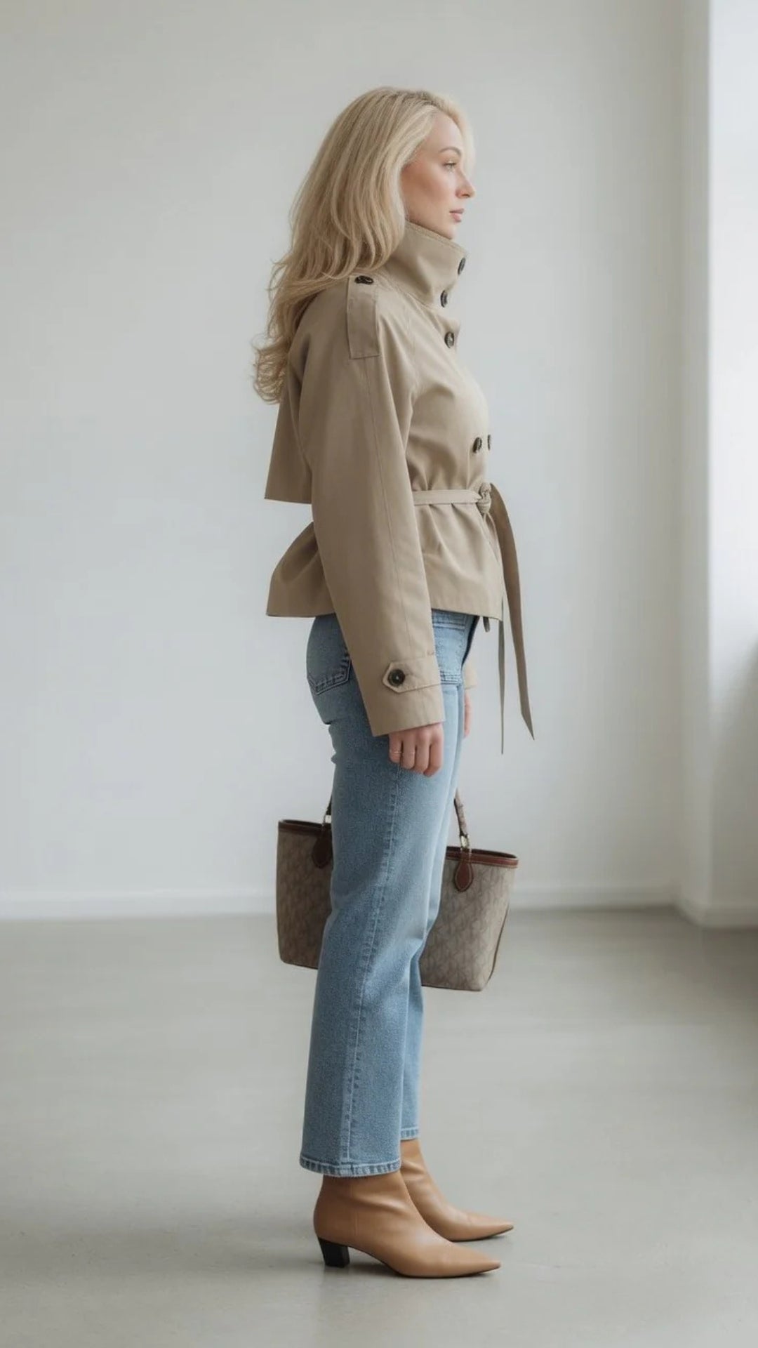 Khaki Cropped Trench-Coat