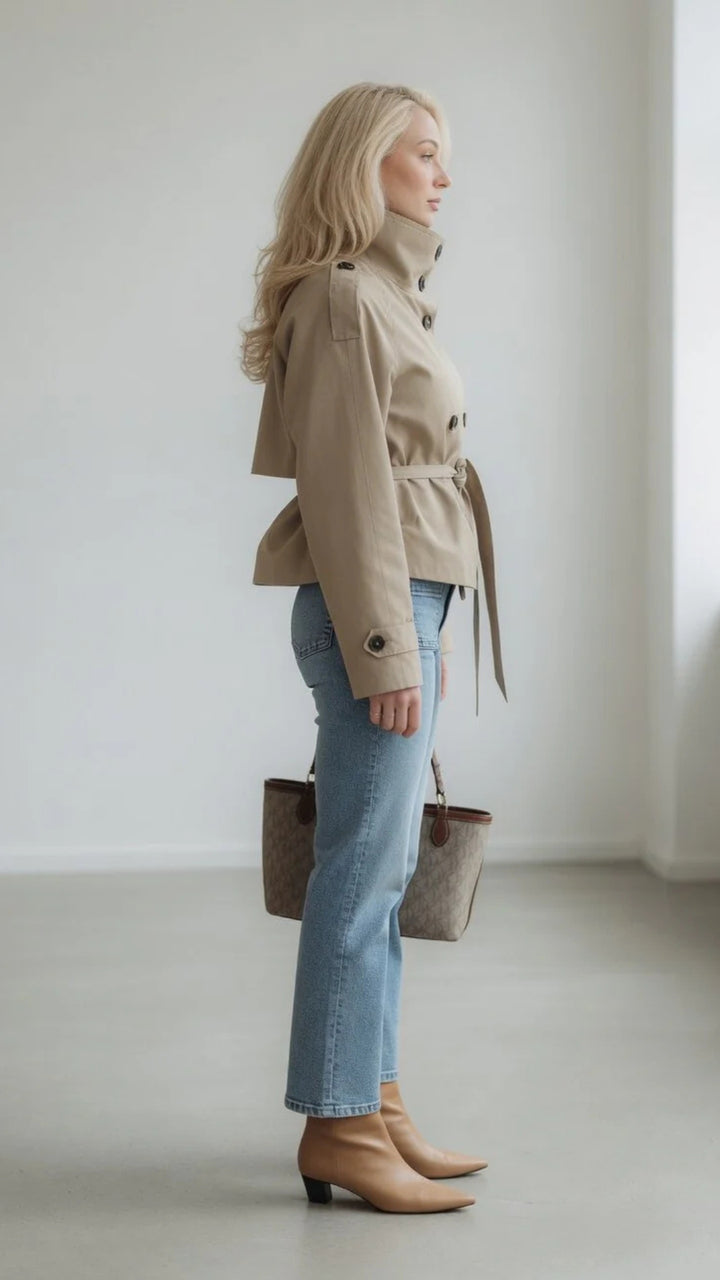 Khaki Cropped Trench-Coat