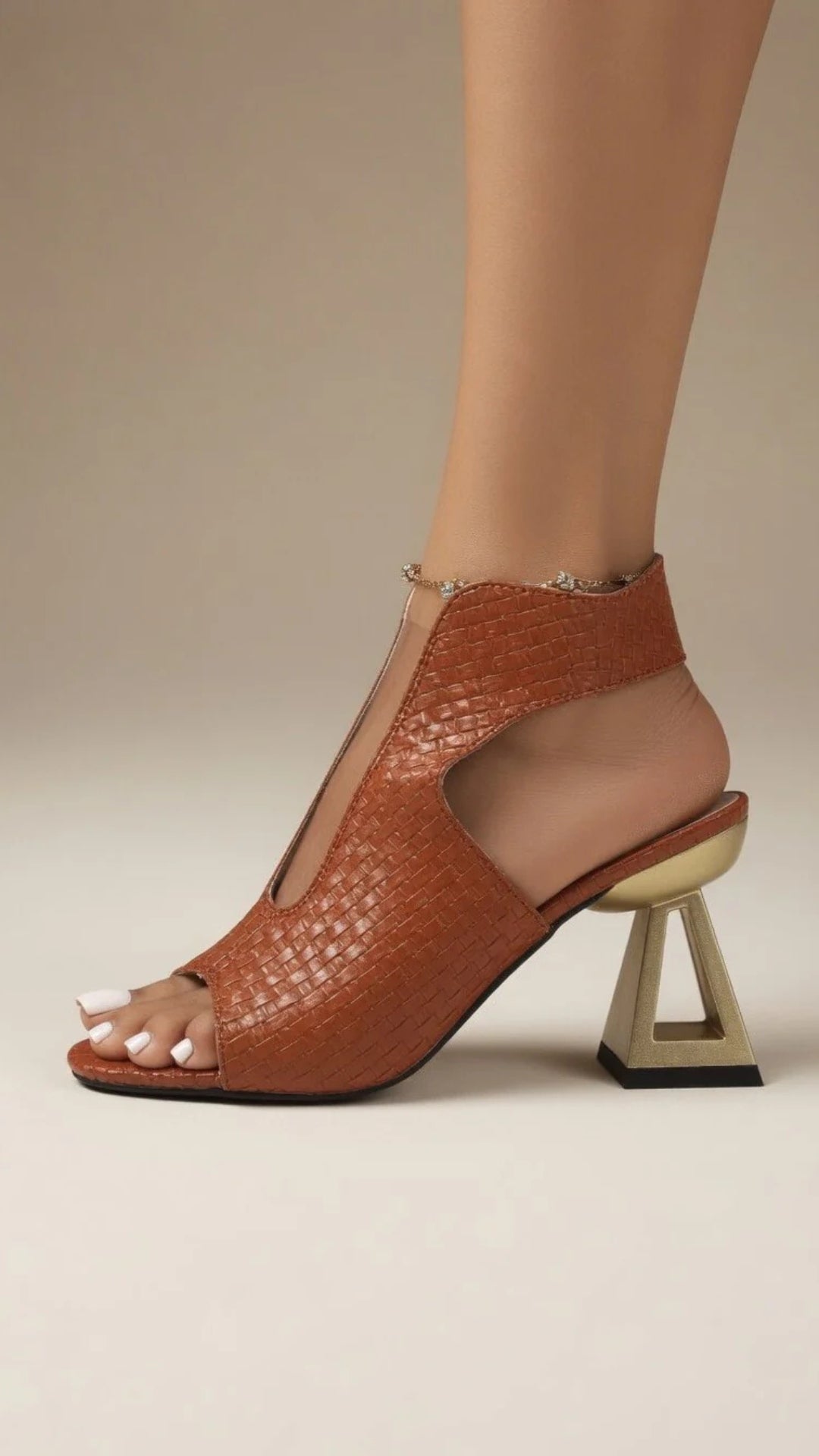 PU Leather Open-Toe Stiletto High Heels