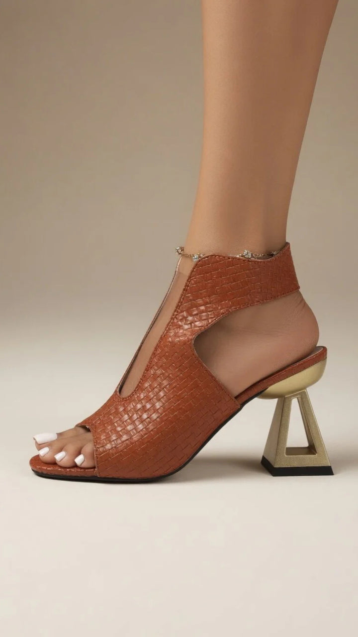 PU Leather Open-Toe Stiletto High Heels