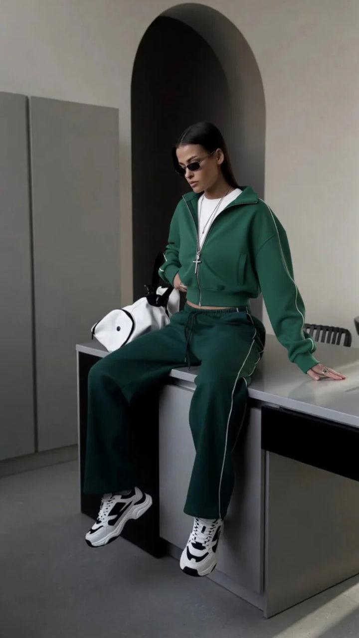 Zip-Up Jacket &amp; Wide-Leg Trouser Set