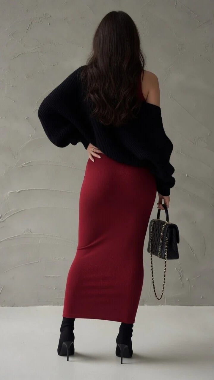 High-Neck Midi Dress