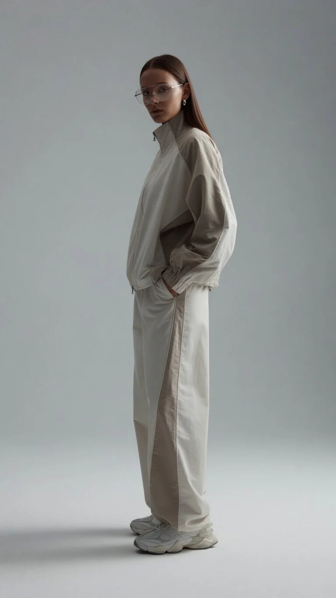 Two-Tone Colour Zip-Up Jacket &amp; Wide Leg Parachute Trouser Set