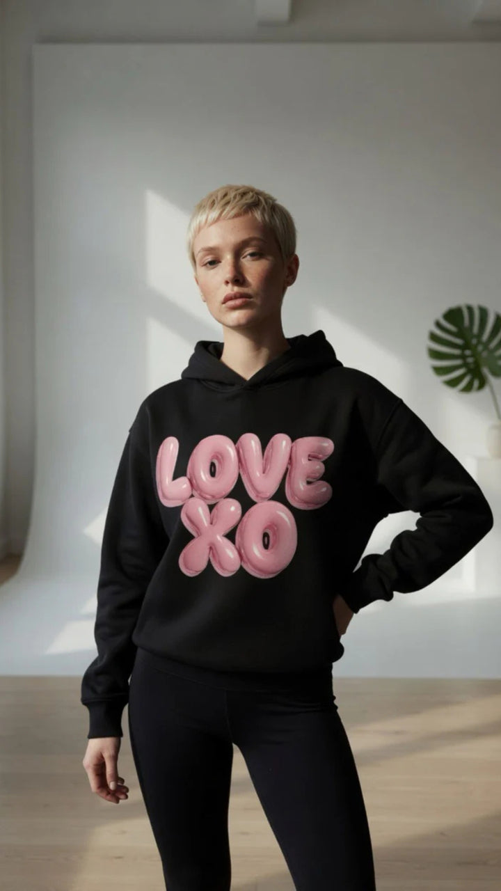 “Love XO” Balloon Letter Graphic Oversized Pullover Hoodie