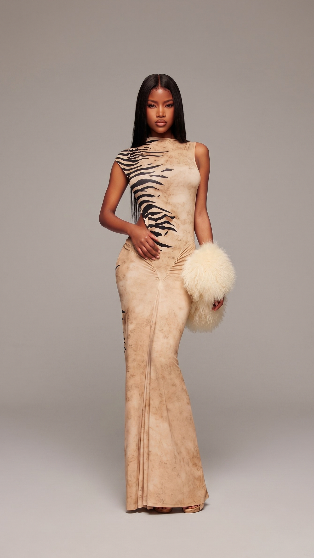 Animal Print High Neck Sleeveless Maxi Dress