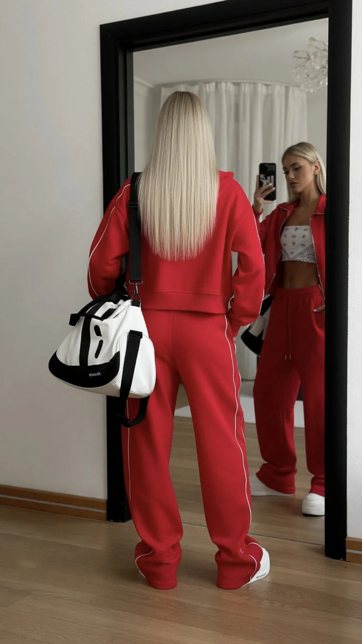 Zip-Up Jacket &amp; Wide-Leg Trouser Set