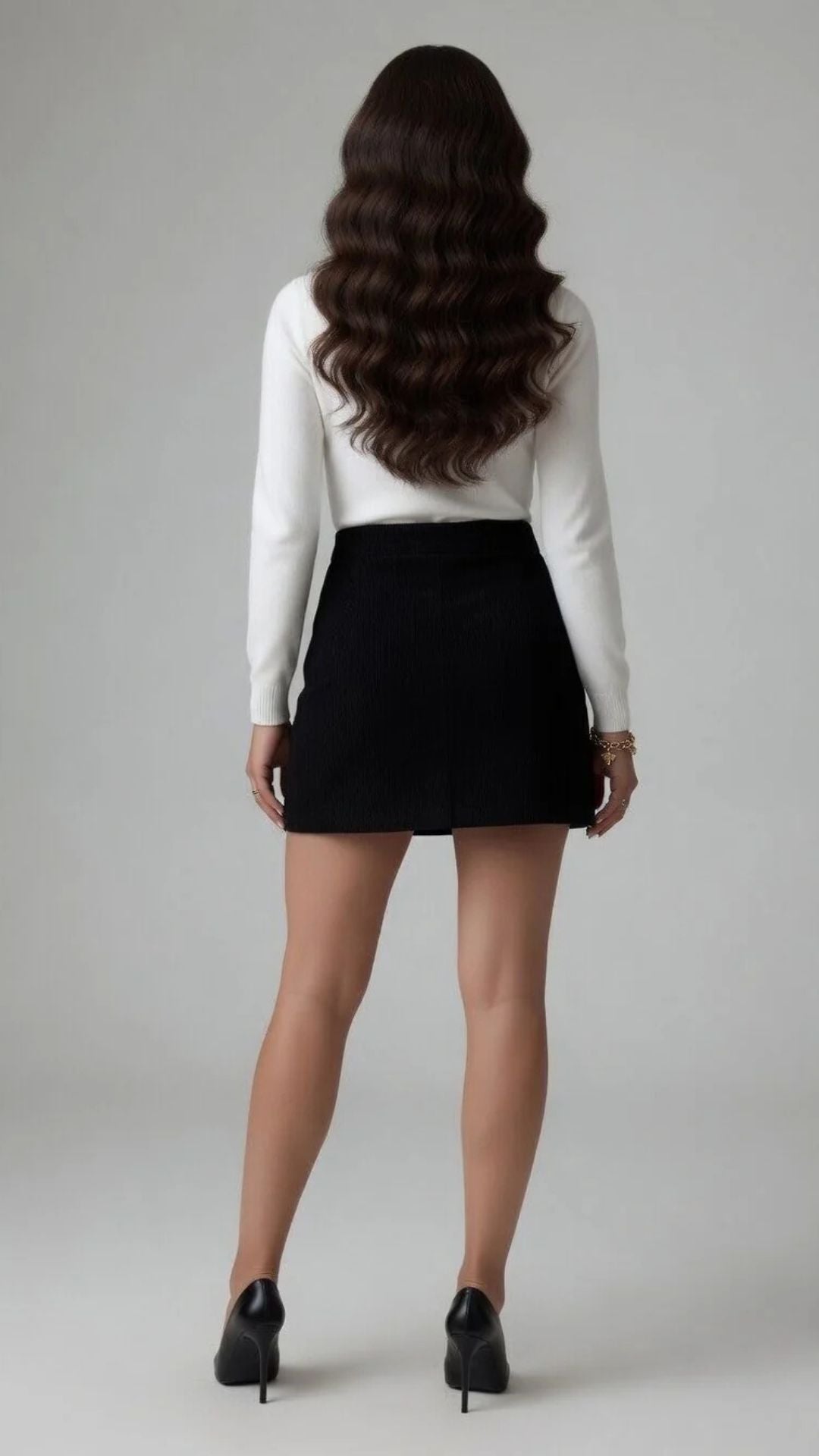 Corduroy Button Detail Mini Skirt with Pockets