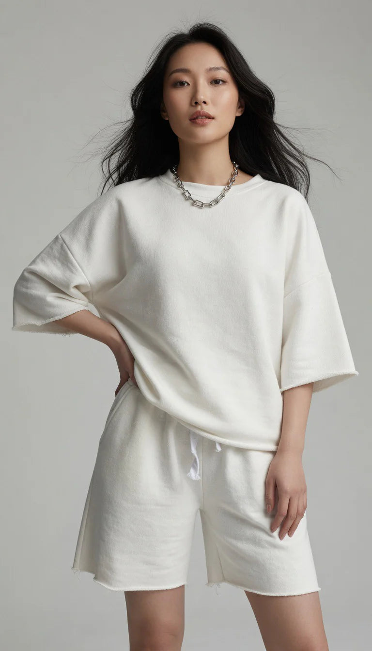 Oversized Crop Sweatshirt &amp; Shorts Set
