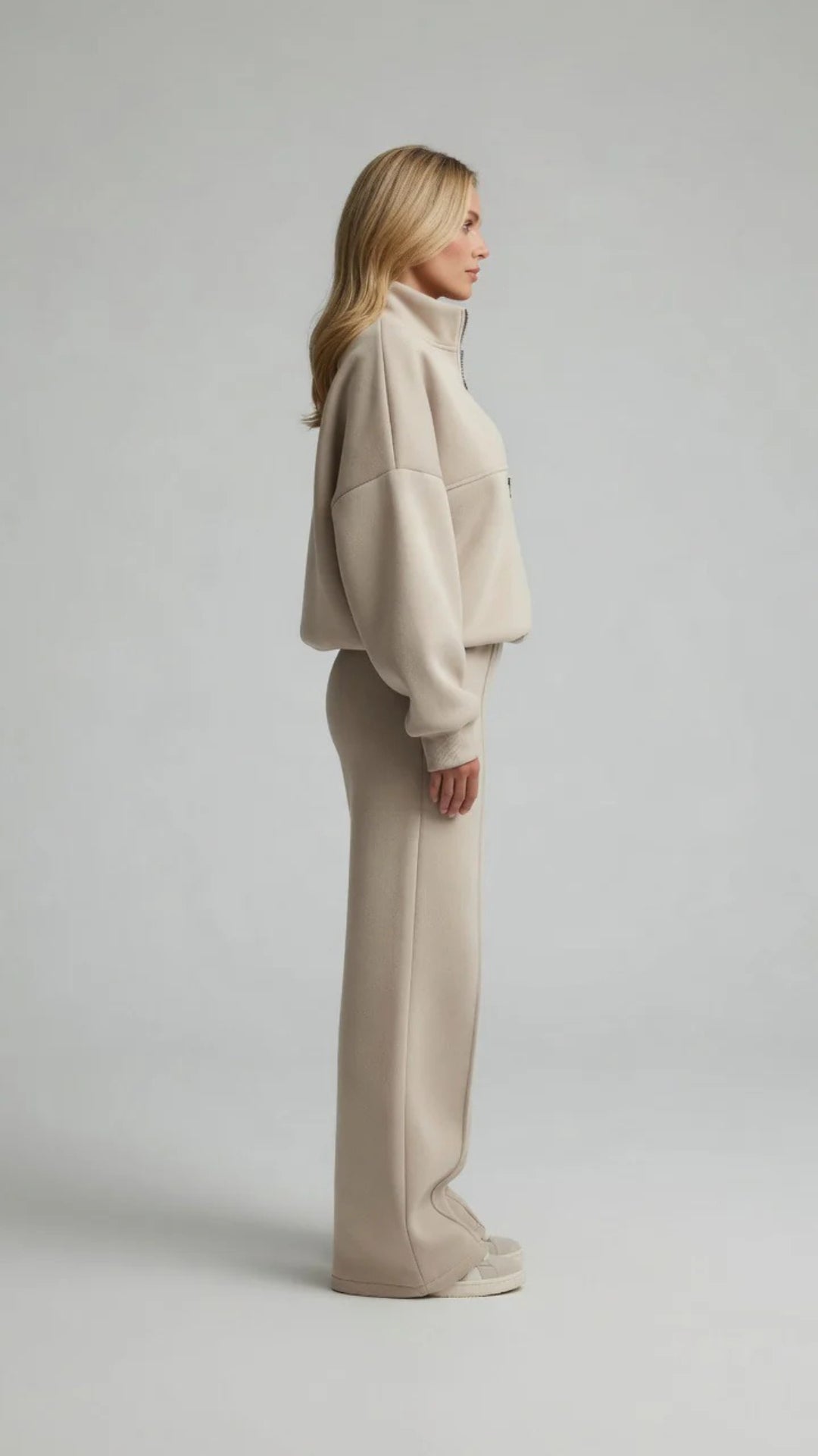 Zip-Up Sweatshirt &amp; Wide-Leg Trouser Set