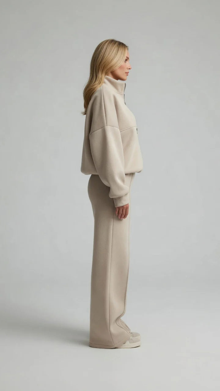 Zip-Up Sweatshirt &amp; Wide-Leg Trouser Set