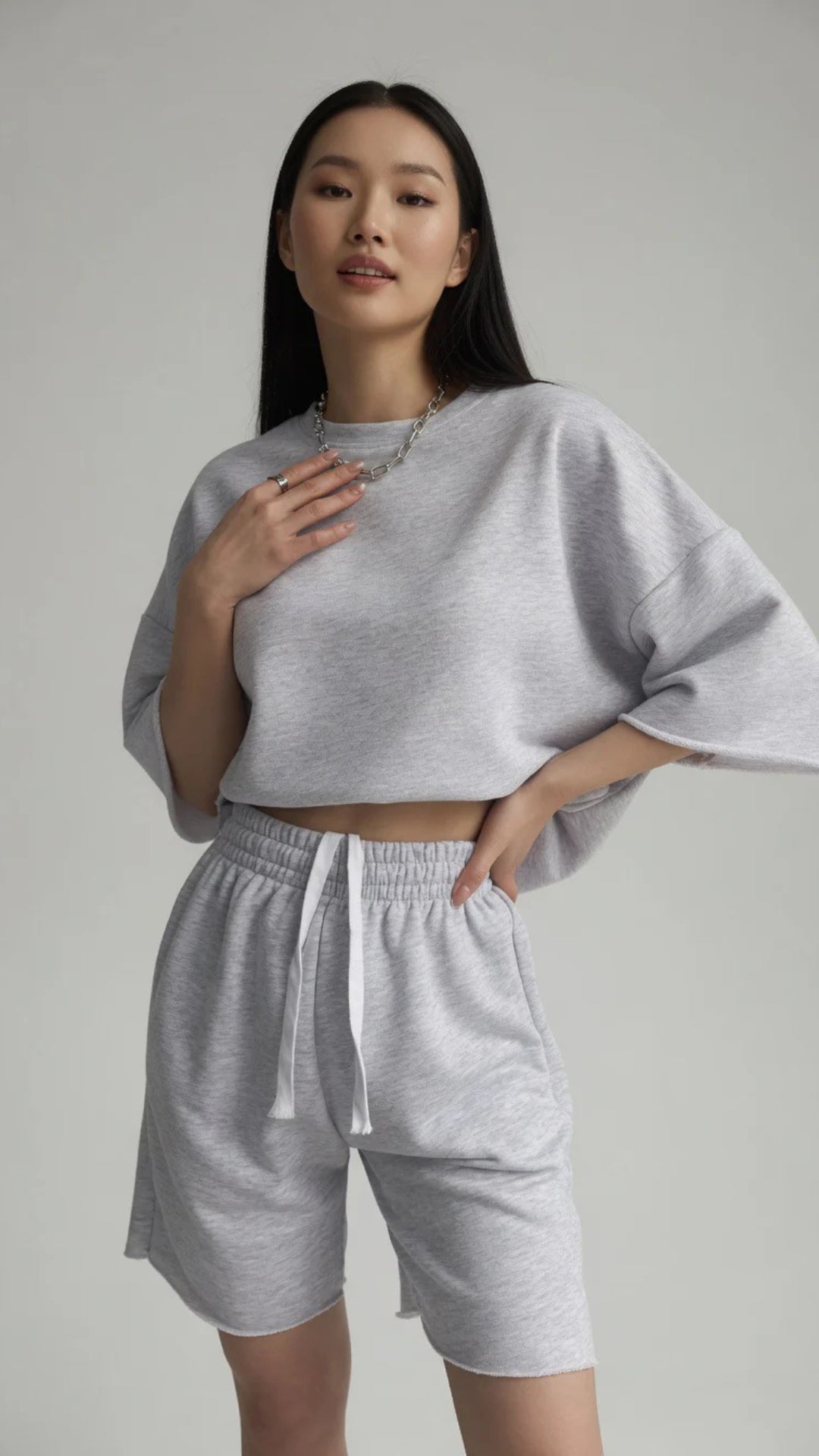Oversized Crop Sweatshirt &amp; Shorts Set
