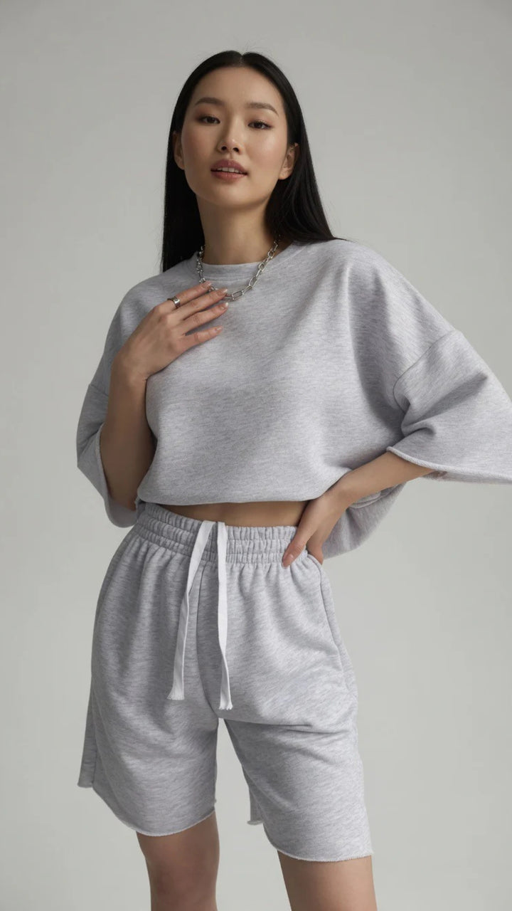 Oversized Crop Sweatshirt &amp; Shorts Set