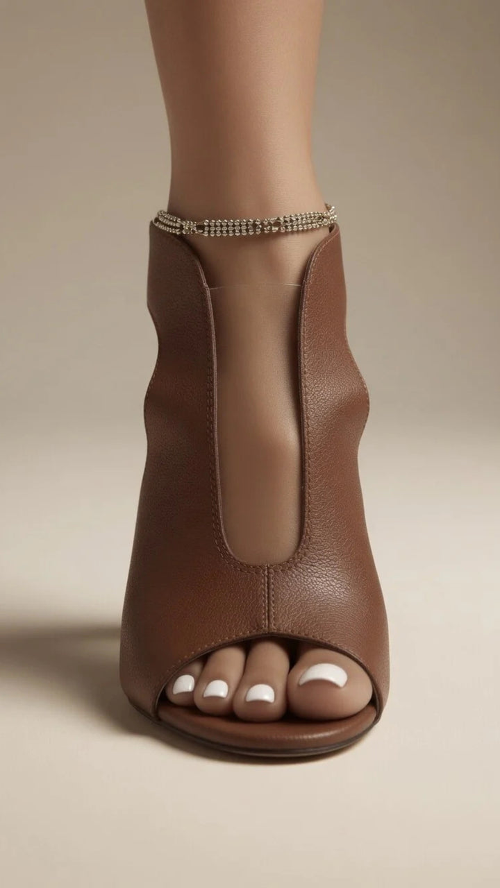 PU Leather Open-Toe Stiletto High Heels