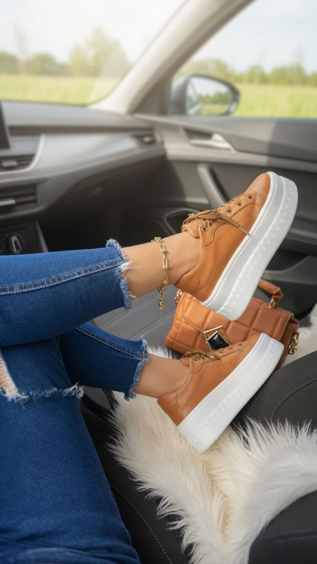 Faux Leather Lace-Up Chunky Platform Sole Trainers