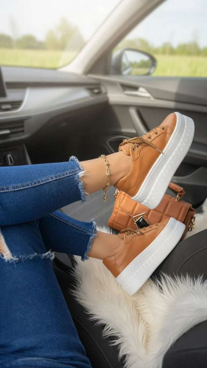 Faux Leather Lace-Up Chunky Platform Sole Trainers