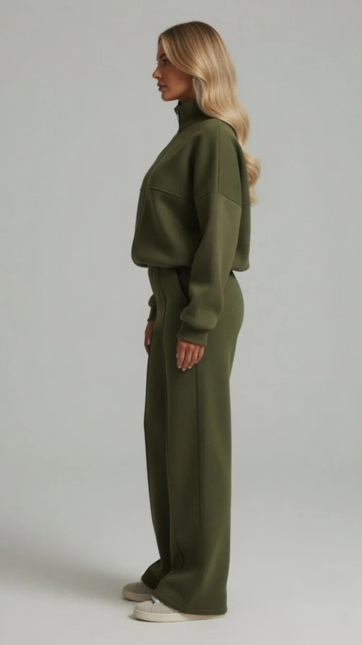 Zip-Up Sweatshirt &amp; Wide-Leg Trouser Set