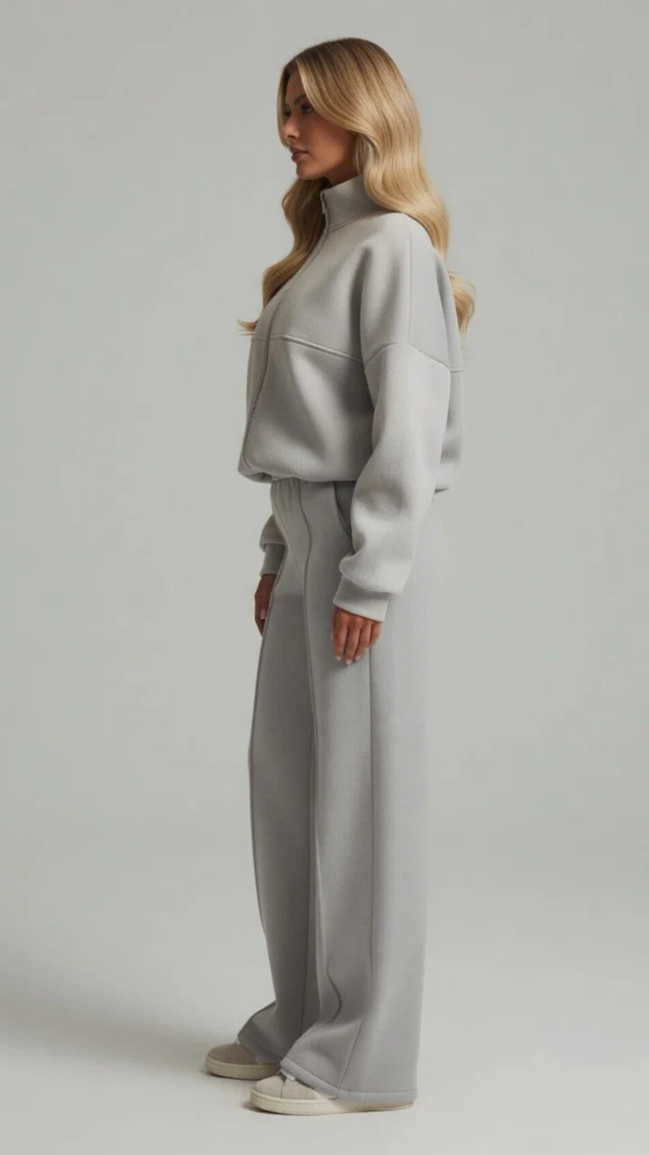 Zip-Up Sweatshirt &amp; Wide-Leg Trouser Set
