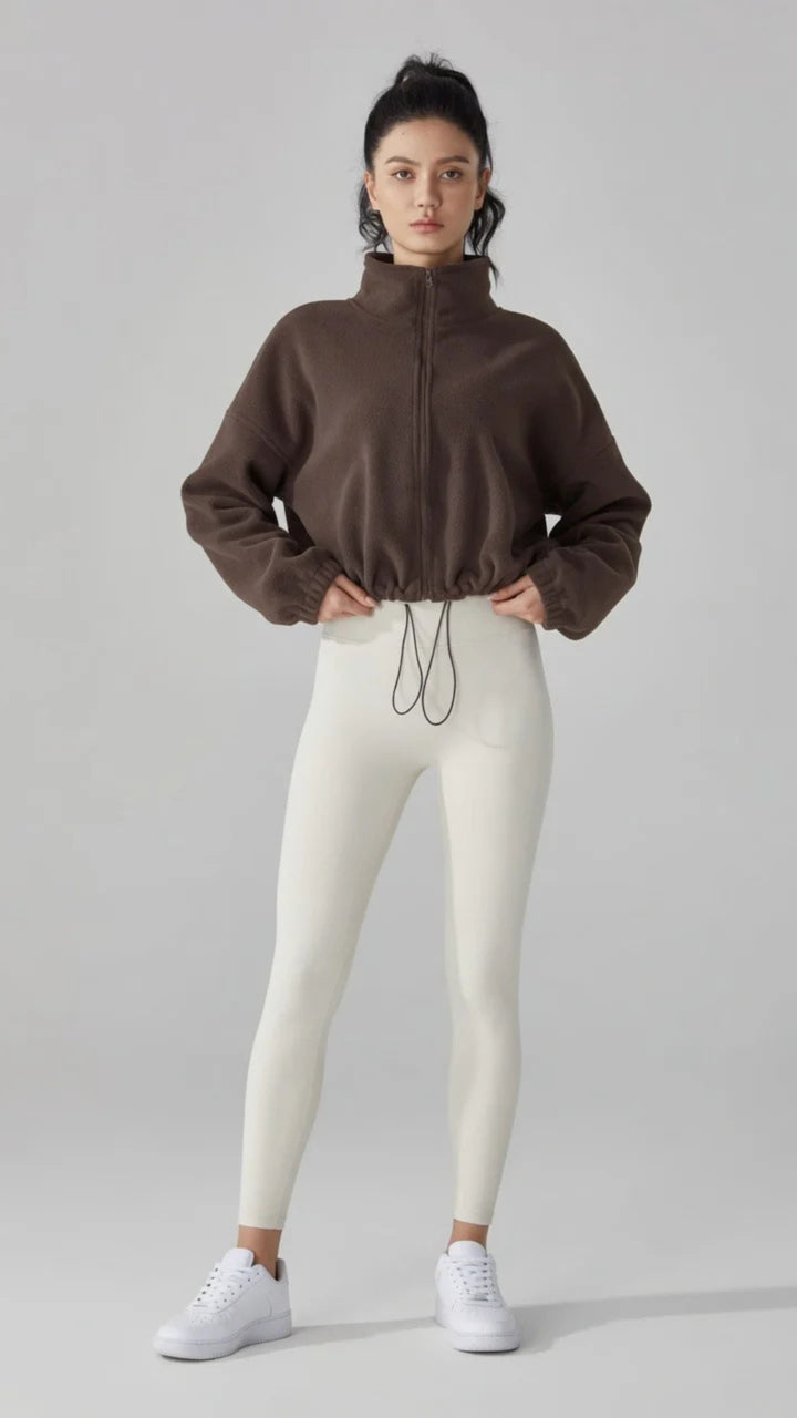 Cropped High-Neck Zip-Detail Sweatshirt