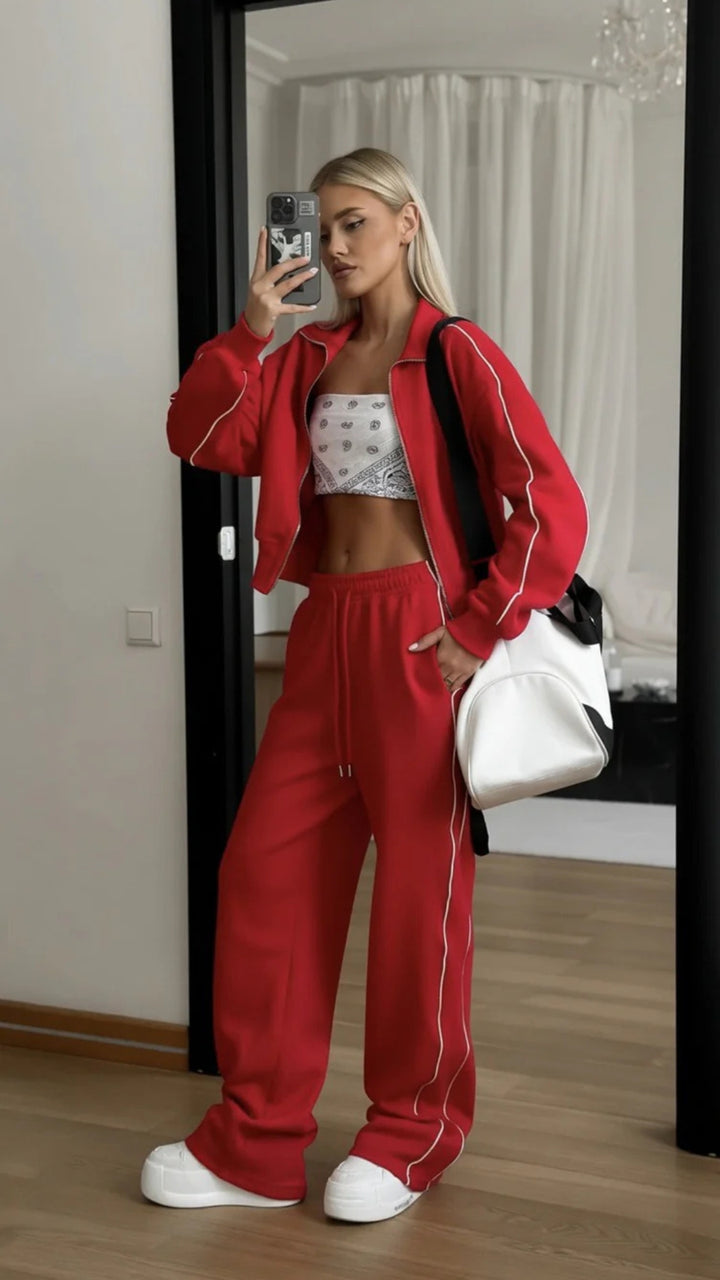 Zip-Up Jacket &amp; Wide-Leg Trouser Set